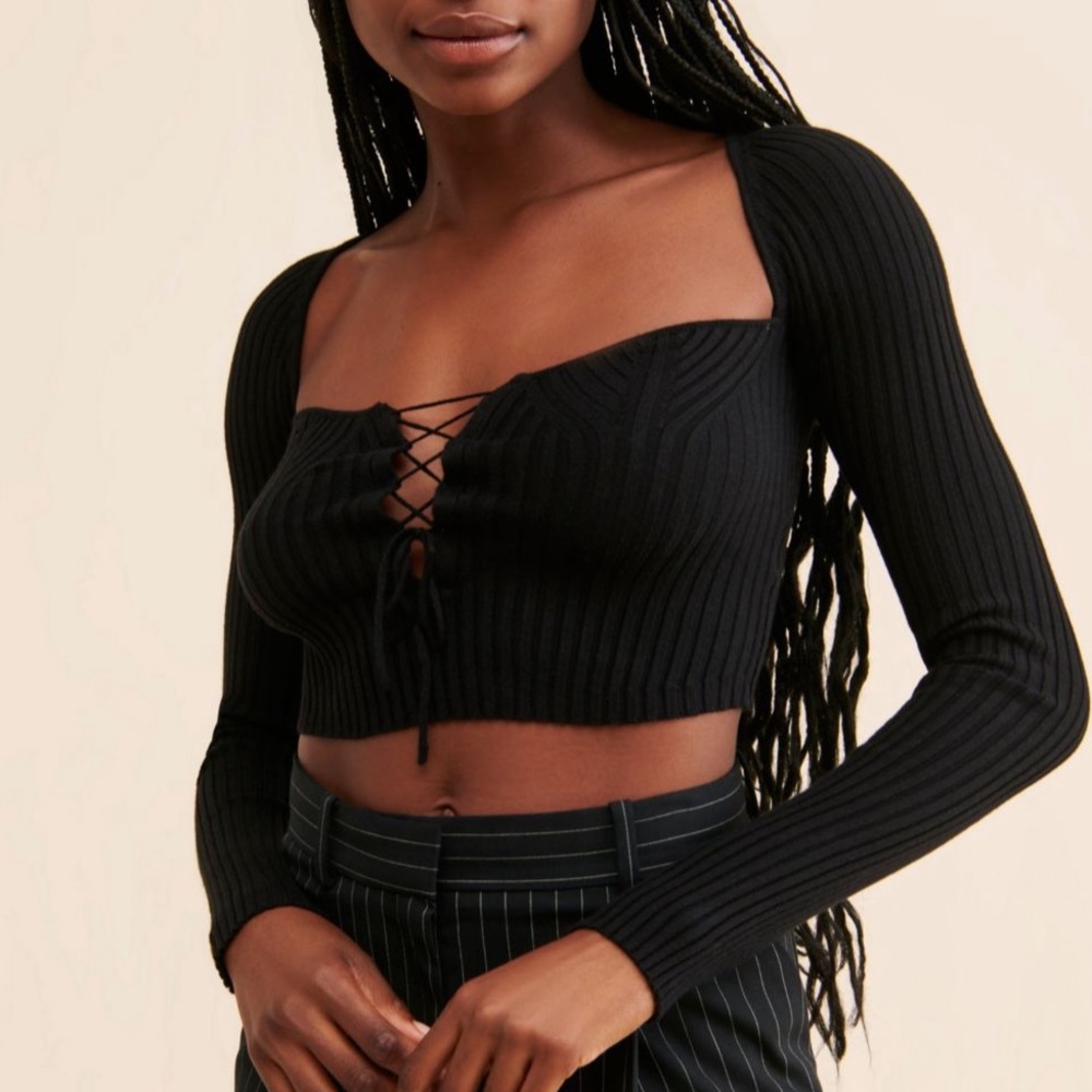 Large Black Elianna Lace-Up Sweater